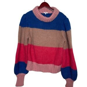 Manoush Blue Pink Tan color block bell sleeve Mohair wool pullover sweater sz M